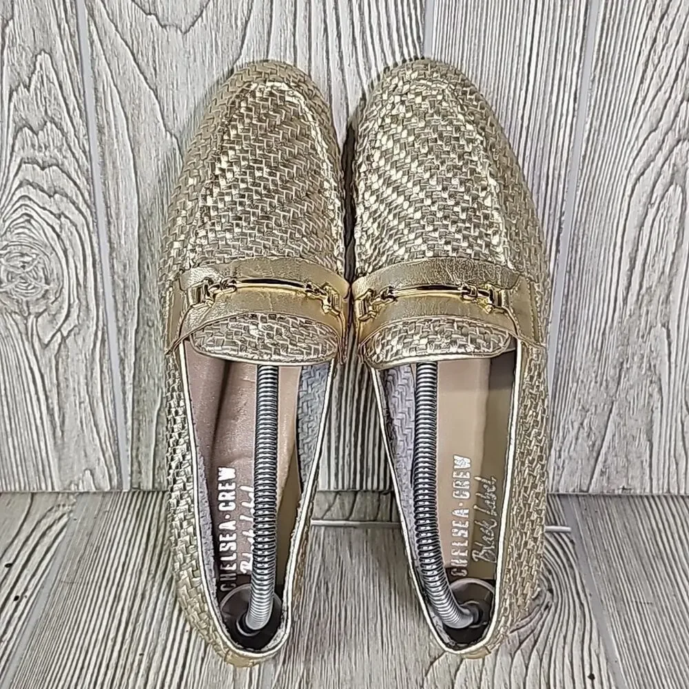 Chelsea Crew Black Label Sia Gold Leather Loafers Women's Size40 US 9-9.5 NEW